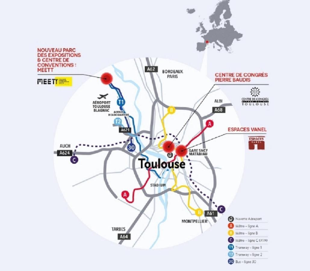 :) Spacieux T4 Aeroport, Ensoleille, Deco Soignee Blagnac Exteriör bild